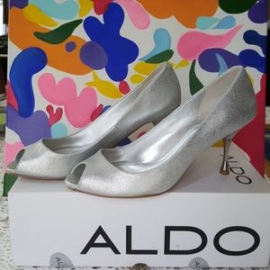 Aldo Silver Peep-Toe Pumps